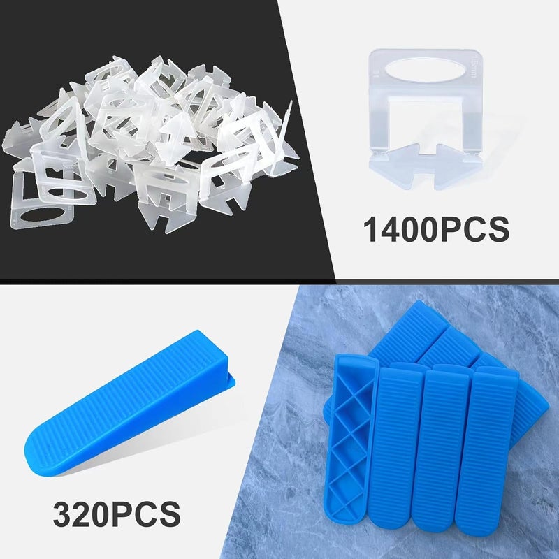 H-Fire Mid Tile Leveling System 1/16”Kit 1400pcs Tile Leveler Spacers Clips +320pcs Reusable Wedges Tile Leveler Tool Set for Tile & Stone Installation（1720） - Image 2